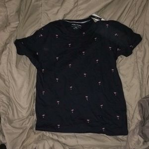 Denim and Flower t-shirt (flamingo on dark blue)